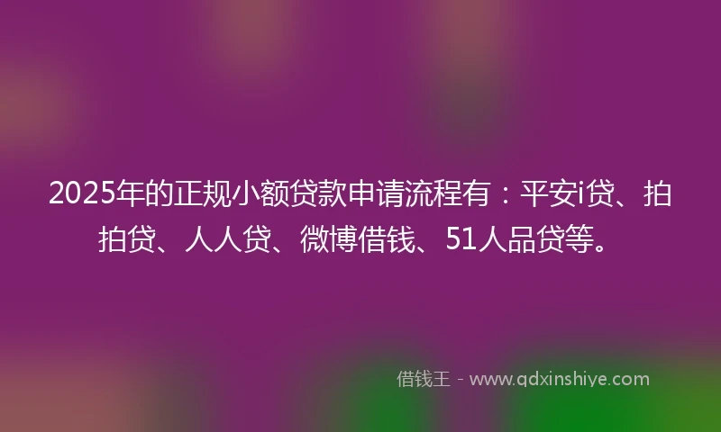 2025年的正规小额贷款申请流程有：平安i贷、拍拍贷、人人贷、微博借钱、51人品贷等。
