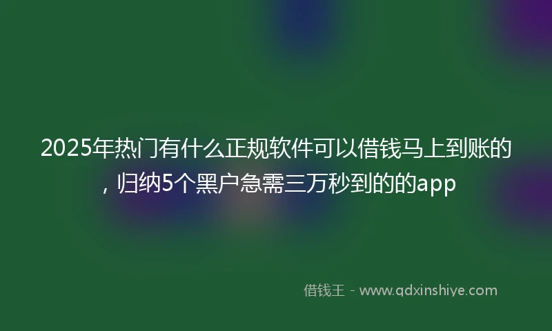 2025年热门有什么正规软件可以借钱马上到账的，归纳5个黑户急需三万秒到的的app