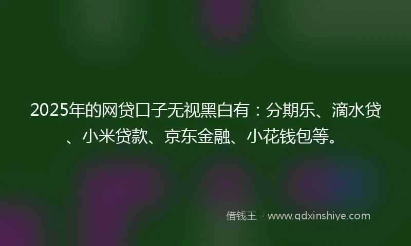 2025年的网贷口子无视黑白有：分期乐、滴水贷、小米贷款、京东金融、小花钱包等。