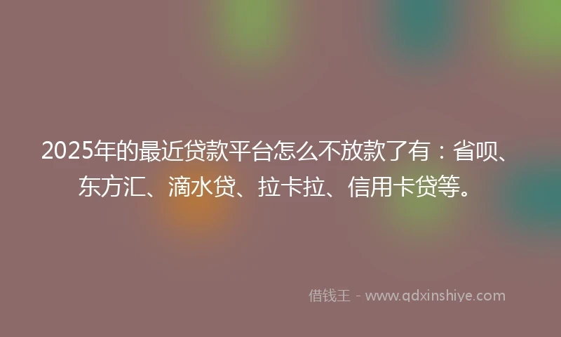 2025年的最近贷款平台怎么不放款了有：省呗、东方汇、滴水贷、拉卡拉、信用卡贷等。