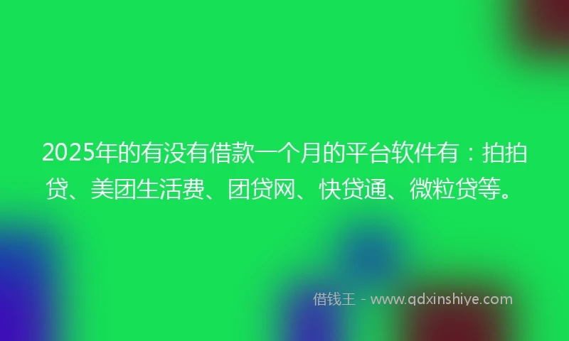 2025年的有没有借款一个月的平台软件有：拍拍贷、美团生活费、团贷网、快贷通、微粒贷等。