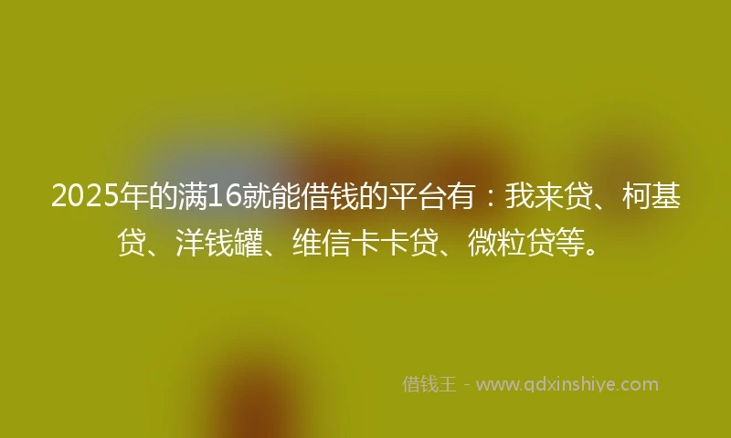 2025年的满16就能借钱的平台有：我来贷、柯基贷、洋钱罐、维信卡卡贷、微粒贷等。