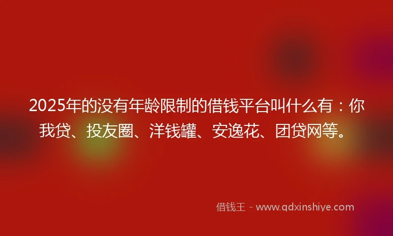 2025年的没有年龄限制的借钱平台叫什么有：你我贷、投友圈、洋钱罐、安逸花、团贷网等。
