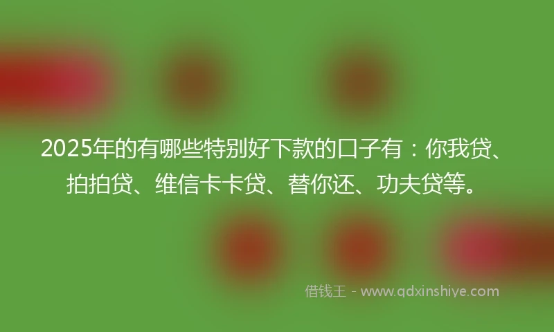 2025年的有哪些特别好下款的口子有：你我贷、拍拍贷、维信卡卡贷、替你还、功夫贷等。