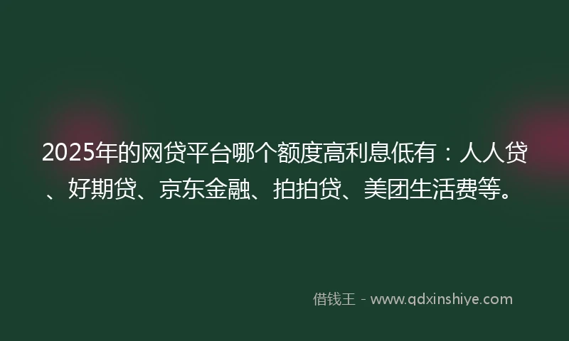 2025年的网贷平台哪个额度高利息低有：人人贷、好期贷、京东金融、拍拍贷、美团生活费等。