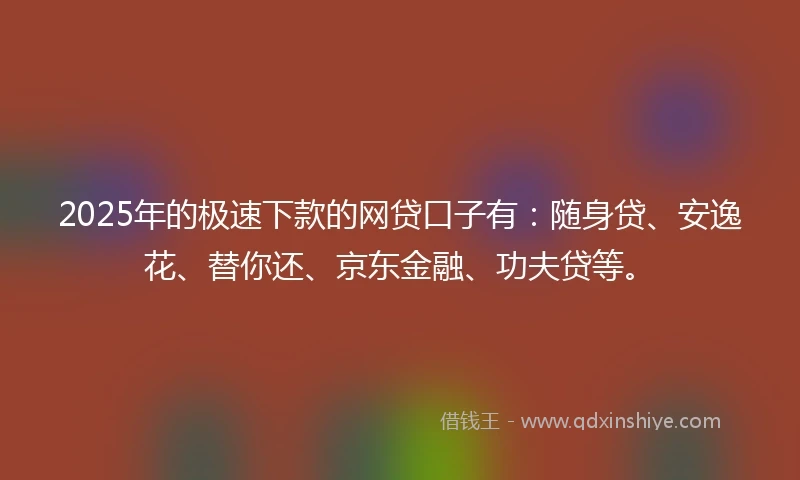 2025年的极速下款的网贷口子有：随身贷、安逸花、替你还、京东金融、功夫贷等。