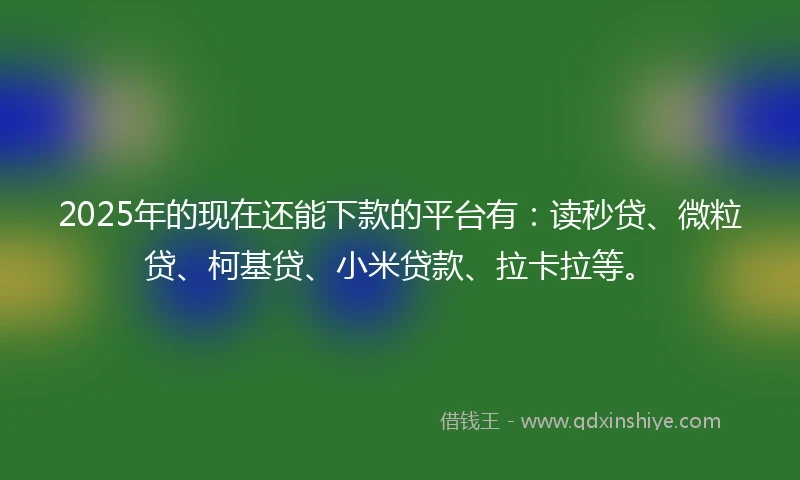 2025年的现在还能下款的平台有：读秒贷、微粒贷、柯基贷、小米贷款、拉卡拉等。