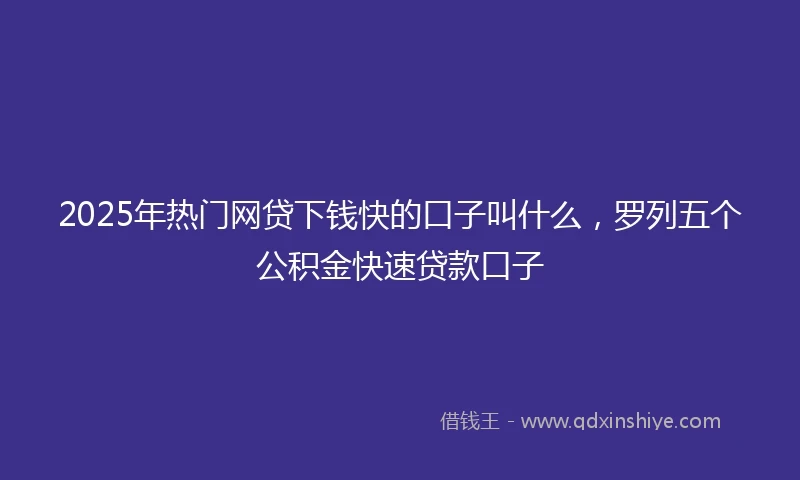 2025年热门网贷下钱快的口子叫什么，罗列五个公积金快速贷款口子