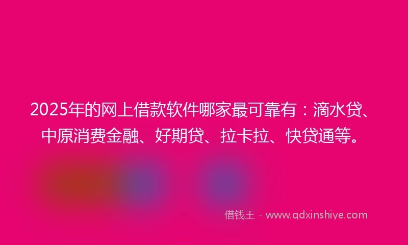 2025年的网上借款软件哪家最可靠有：滴水贷、中原消费金融、好期贷、拉卡拉、快贷通等。