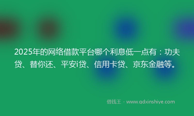 2025年的网络借款平台哪个利息低一点有：功夫贷、替你还、平安i贷、信用卡贷、京东金融等。