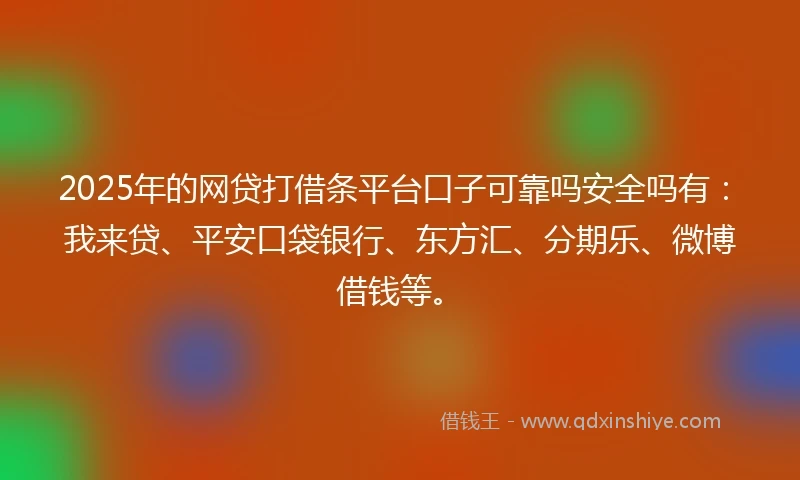 2025年的网贷打借条平台口子可靠吗安全吗有：我来贷、平安口袋银行、东方汇、分期乐、微博借钱等。