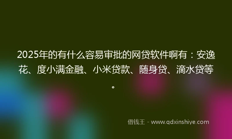 2025年的有什么容易审批的网贷软件啊有：安逸花、度小满金融、小米贷款、随身贷、滴水贷等。