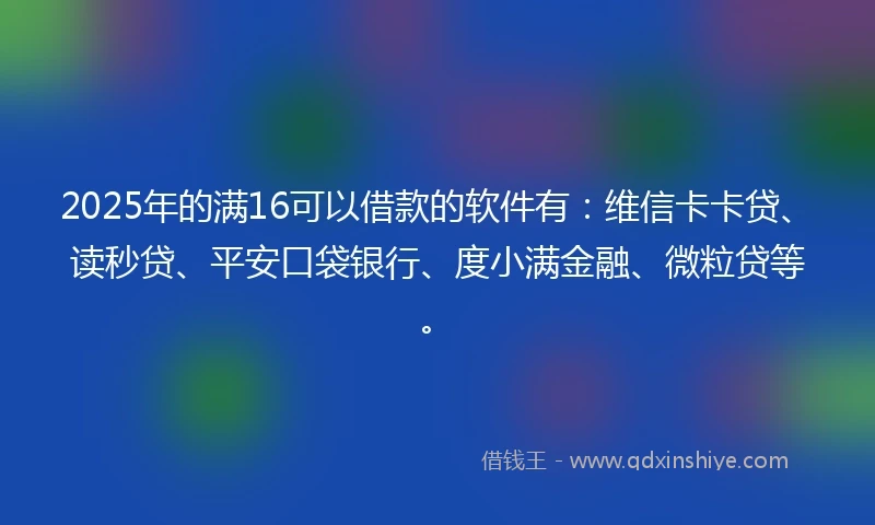 2025年的满16可以借款的软件有：维信卡卡贷、读秒贷、平安口袋银行、度小满金融、微粒贷等。