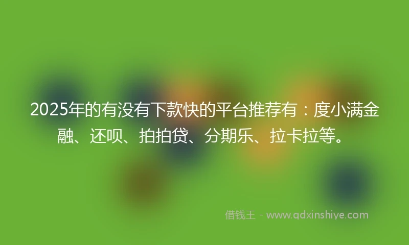 2025年的有没有下款快的平台推荐有：度小满金融、还呗、拍拍贷、分期乐、拉卡拉等。
