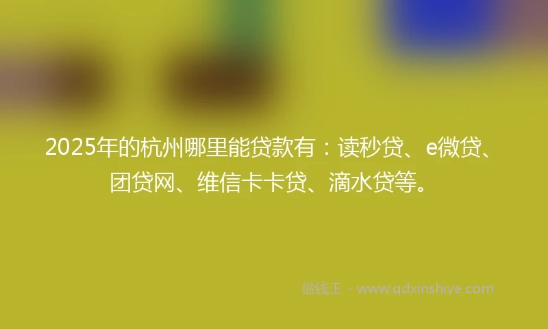 2025年的杭州哪里能贷款有：读秒贷、e微贷、团贷网、维信卡卡贷、滴水贷等。