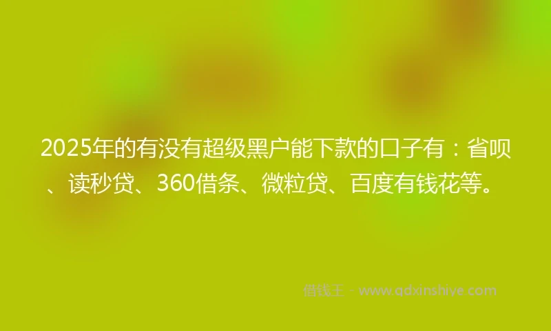 2025年的有没有超级黑户能下款的口子有：省呗、读秒贷、360借条、微粒贷、百度有钱花等。