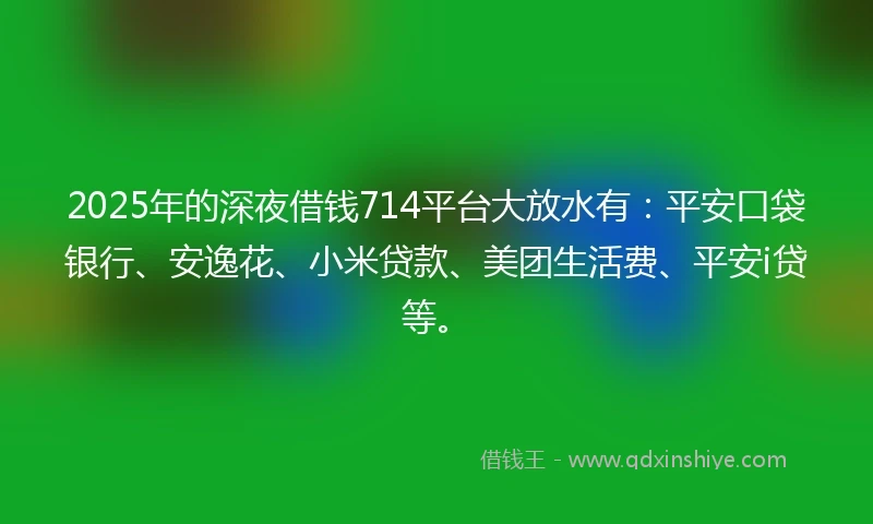 2025年的深夜借钱714平台大放水有：平安口袋银行、安逸花、小米贷款、美团生活费、平安i贷等。