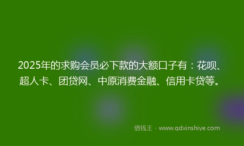 2025年的求购会员必下款的大额口子有：花呗、超人卡、团贷网、中原消费金融、信用卡贷等。