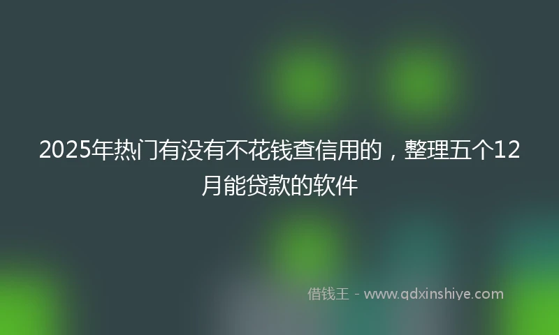 2025年热门有没有不花钱查信用的，整理五个12月能贷款的软件