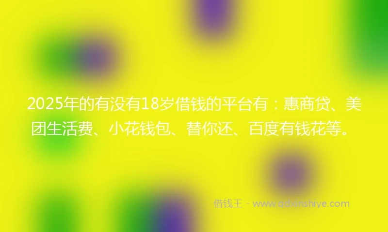 2025年的有没有18岁借钱的平台有：惠商贷、美团生活费、小花钱包、替你还、百度有钱花等。