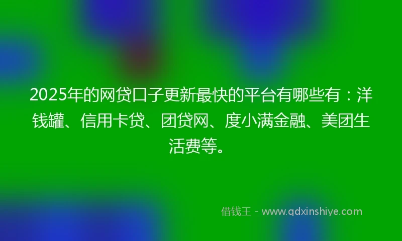 2025年的网贷口子更新最快的平台有哪些有：洋钱罐、信用卡贷、团贷网、度小满金融、美团生活费等。