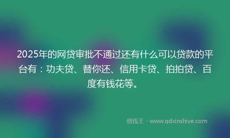 2025年的网贷审批不通过还有什么可以贷款的平台有：功夫贷、替你还、信用卡贷、拍拍贷、百度有钱花等。