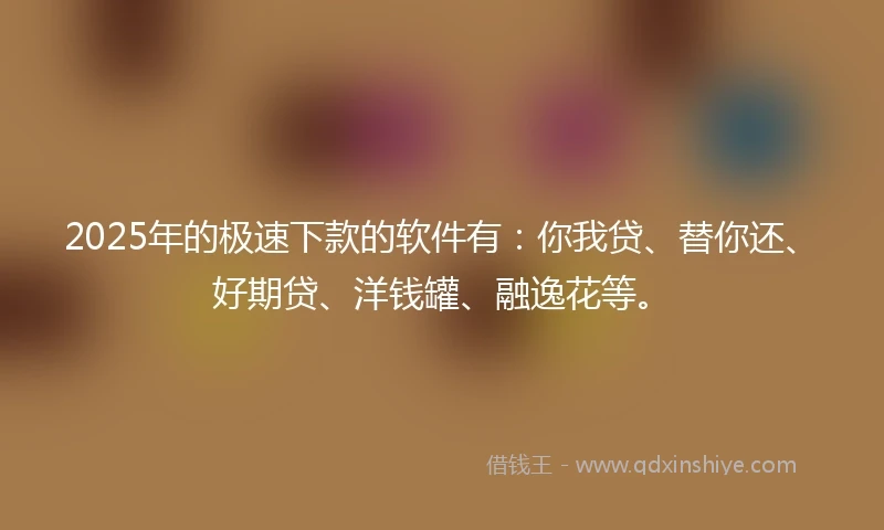 2025年的极速下款的软件有：你我贷、替你还、好期贷、洋钱罐、融逸花等。