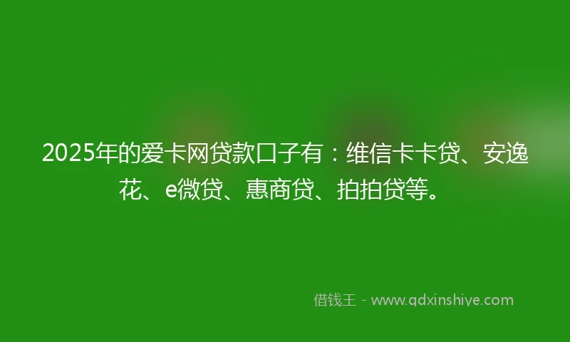 2025年的爱卡网贷款口子有：维信卡卡贷、安逸花、e微贷、惠商贷、拍拍贷等。