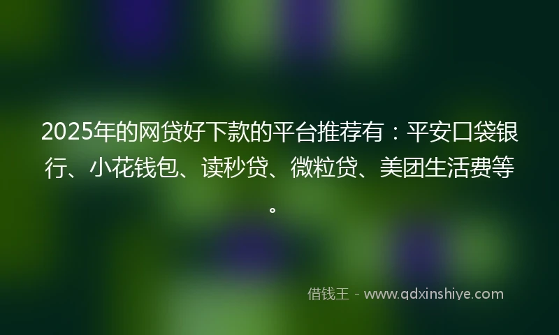 2025年的网贷好下款的平台推荐有：平安口袋银行、小花钱包、读秒贷、微粒贷、美团生活费等。