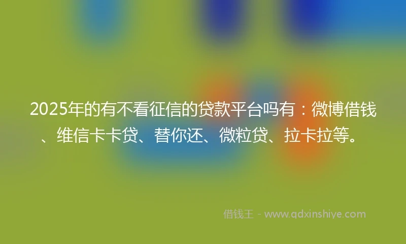 2025年的有不看征信的贷款平台吗有：微博借钱、维信卡卡贷、替你还、微粒贷、拉卡拉等。