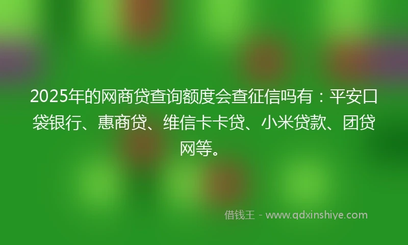 2025年的网商贷查询额度会查征信吗有：平安口袋银行、惠商贷、维信卡卡贷、小米贷款、团贷网等。
