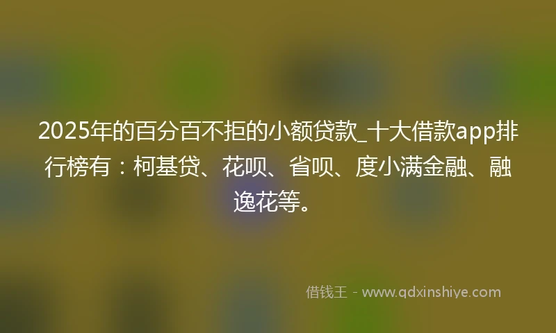2025年的百分百不拒的小额贷款_十大借款app排行榜有：柯基贷、花呗、省呗、度小满金融、融逸花等。