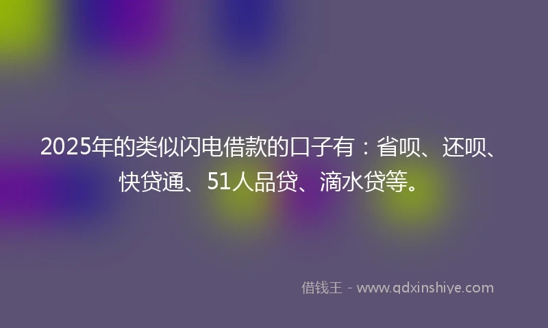 2025年的类似闪电借款的口子有：省呗、还呗、快贷通、51人品贷、滴水贷等。