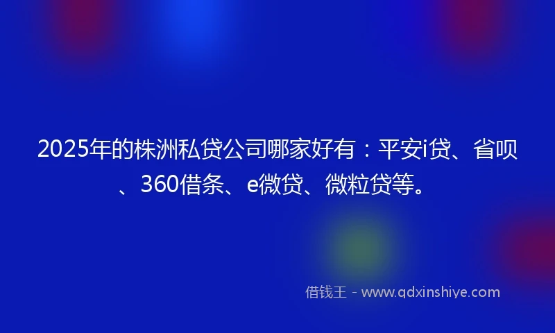 2025年的株洲私贷公司哪家好有：平安i贷、省呗、360借条、e微贷、微粒贷等。
