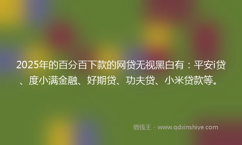 2025年的百分百下款的网贷无视黑白有：平安i贷、度小满金融、好期贷、功夫贷、小米贷款等。