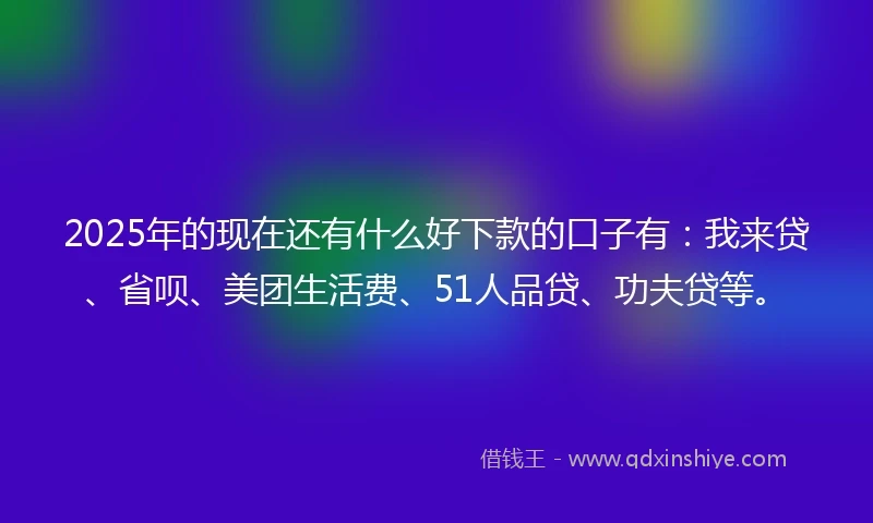 2025年的现在还有什么好下款的口子有：我来贷、省呗、美团生活费、51人品贷、功夫贷等。