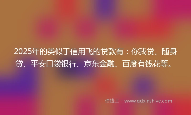 2025年的类似于信用飞的贷款有：你我贷、随身贷、平安口袋银行、京东金融、百度有钱花等。