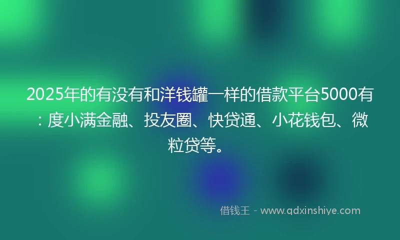 2025年的有没有和洋钱罐一样的借款平台5000有：度小满金融、投友圈、快贷通、小花钱包、微粒贷等。