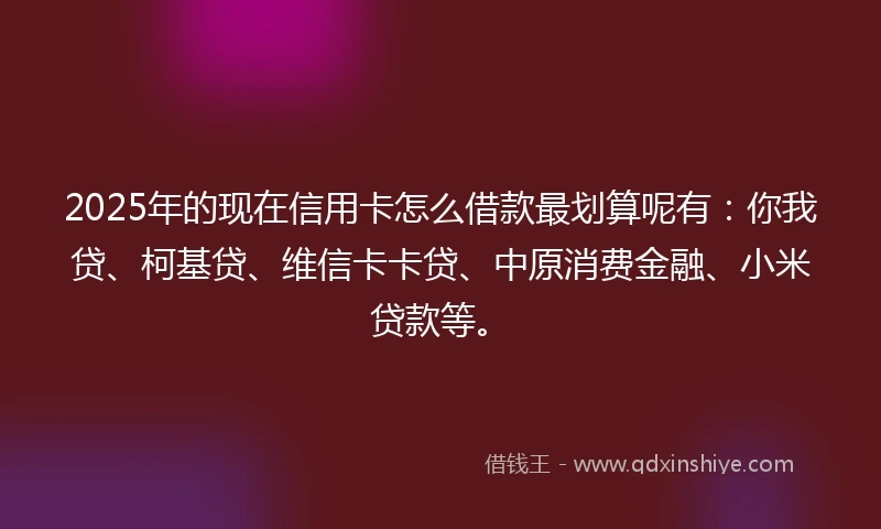 2025年的现在信用卡怎么借款最划算呢有：你我贷、柯基贷、维信卡卡贷、中原消费金融、小米贷款等。