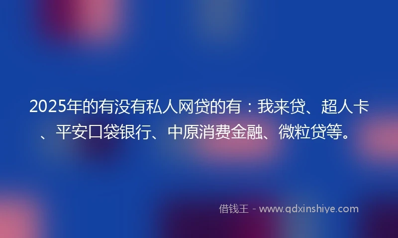 2025年的有没有私人网贷的有：我来贷、超人卡、平安口袋银行、中原消费金融、微粒贷等。