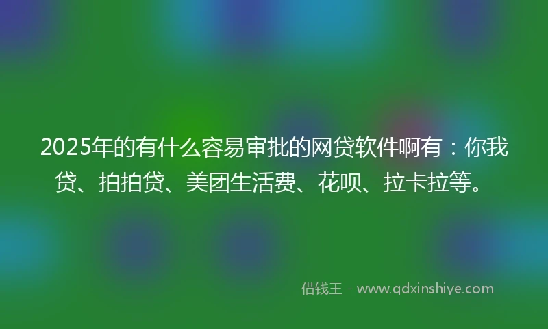 2025年的有什么容易审批的网贷软件啊有：你我贷、拍拍贷、美团生活费、花呗、拉卡拉等。