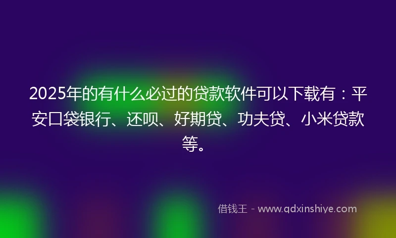 2025年的有什么必过的贷款软件可以下载有：平安口袋银行、还呗、好期贷、功夫贷、小米贷款等。