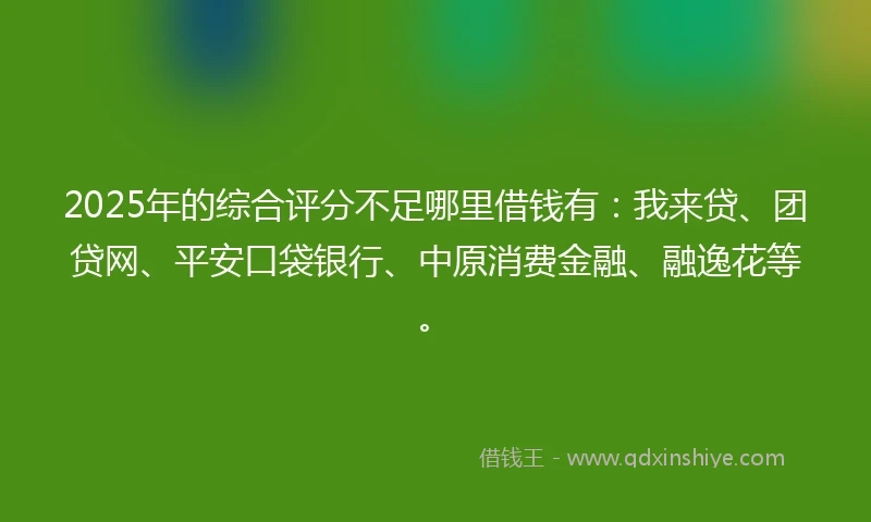 2025年的综合评分不足哪里借钱有：我来贷、团贷网、平安口袋银行、中原消费金融、融逸花等。