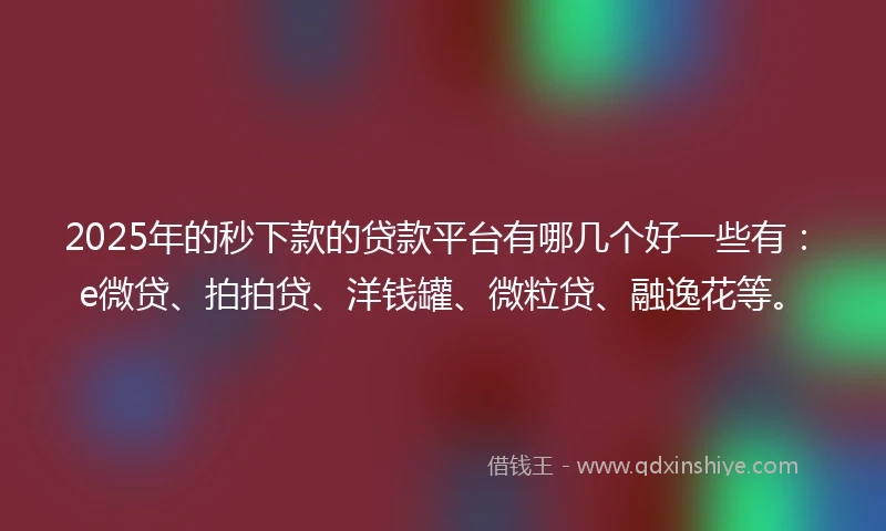 2025年的秒下款的贷款平台有哪几个好一些有：e微贷、拍拍贷、洋钱罐、微粒贷、融逸花等。