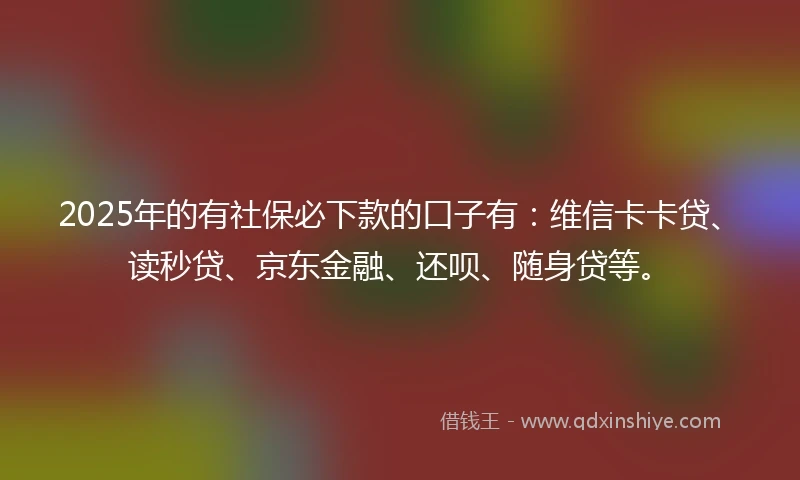 2025年的有社保必下款的口子有：维信卡卡贷、读秒贷、京东金融、还呗、随身贷等。