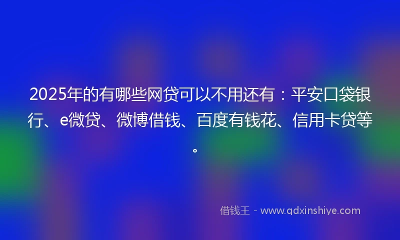 2025年的有哪些网贷可以不用还有：平安口袋银行、e微贷、微博借钱、百度有钱花、信用卡贷等。