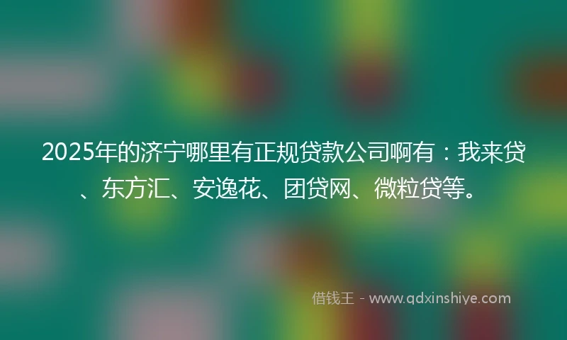 2025年的济宁哪里有正规贷款公司啊有：我来贷、东方汇、安逸花、团贷网、微粒贷等。