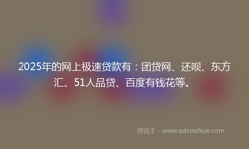 2025年的网上极速贷款有：团贷网、还呗、东方汇、51人品贷、百度有钱花等。