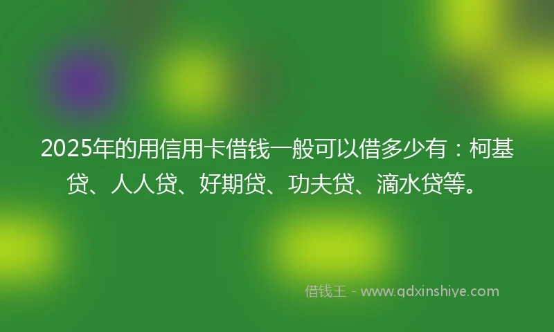 2025年的用信用卡借钱一般可以借多少有：柯基贷、人人贷、好期贷、功夫贷、滴水贷等。
