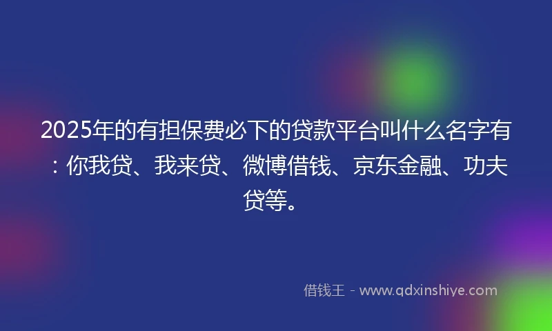 2025年的有担保费必下的贷款平台叫什么名字有：你我贷、我来贷、微博借钱、京东金融、功夫贷等。